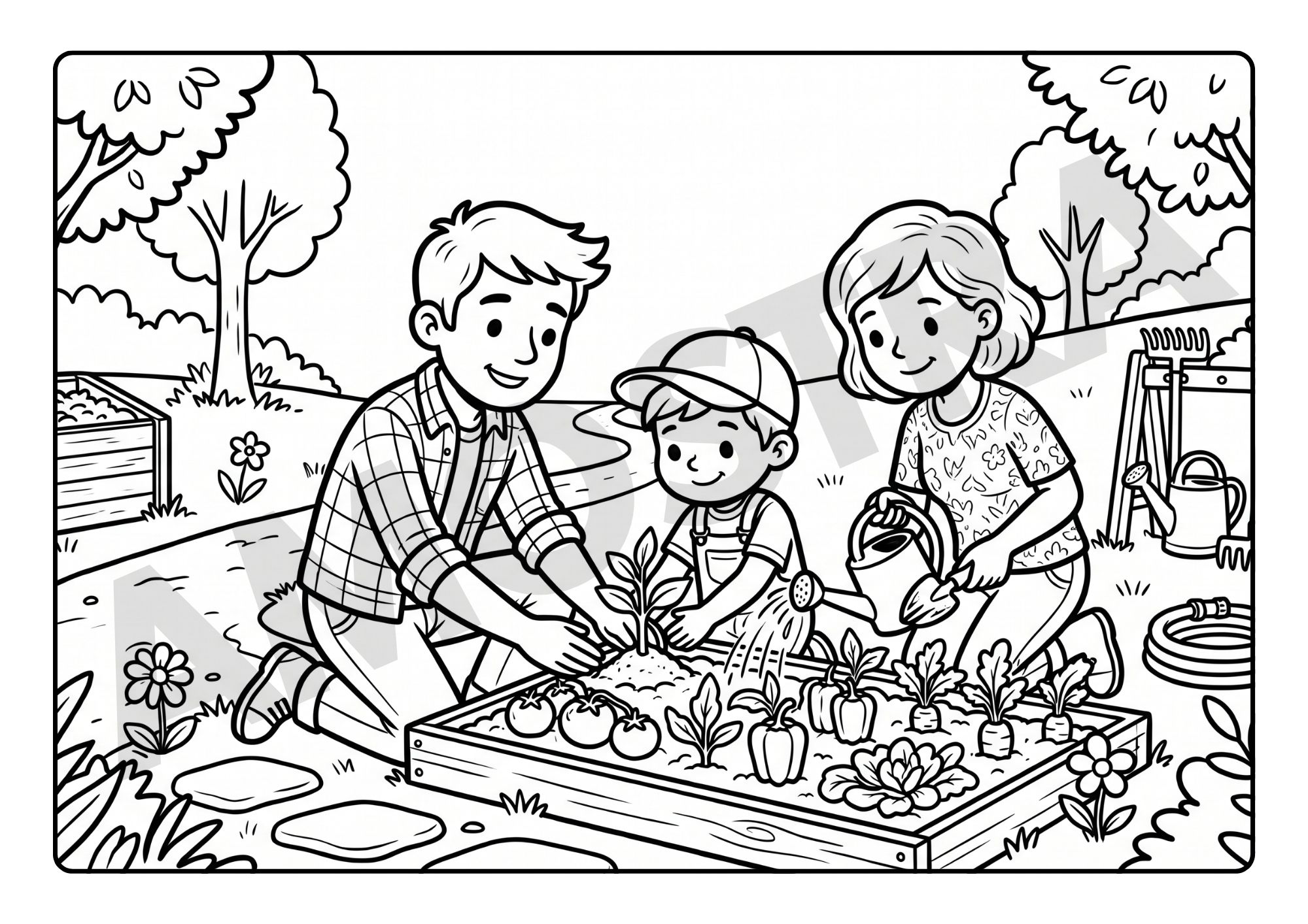Família cultivando juntos